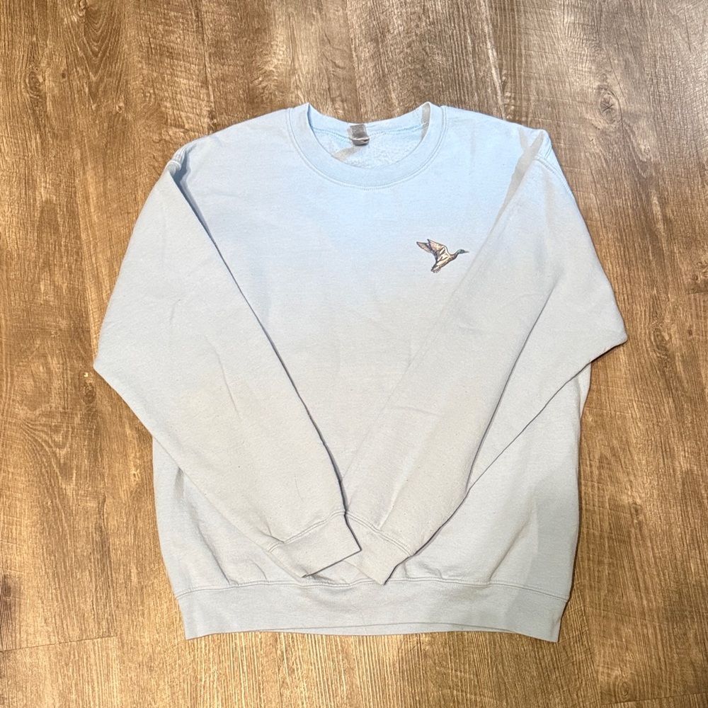 Gildan Light Blue Crewneck Sweater with Bird Embroidery